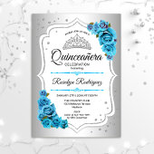 Quinceanera - Silver White Blue Einladung