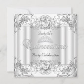 Quinceanera Silver White Diamond Tiara 15. Party Einladung (Vorderseite)