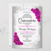Quinceanera - Silver White Pink Einladung (Vorderseite)