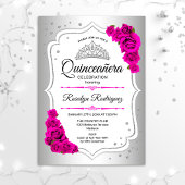 Quinceanera - Silver White Pink Einladung
