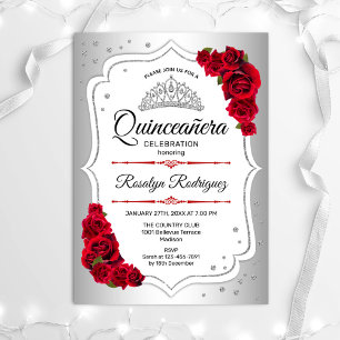 Quinceanera - Silver White Red Einladung