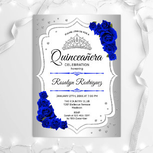 Quinceanera - Silver White Royal Blue Einladung