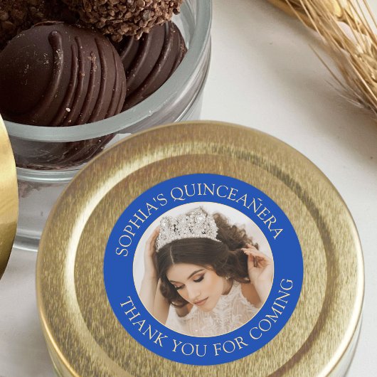 Quinceañera Simple Foto Royal Blue Gold Vielen Dan Runder Aufkleber