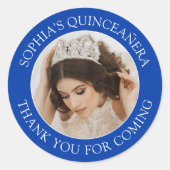 Quinceañera Simple Foto Royal Blue Vielen Dank Runder Aufkleber (Vorderseite)