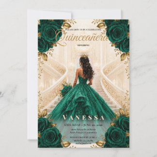Quinceanera Smaragd- und Goldene Einladung