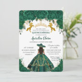 Quinceañera Smaragdfarbene Prinzessin Gold Einladung (Stehend Vorderseite)