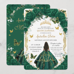Quinceañera Smaragdgrün Floral Braun Prinzessin Einladung