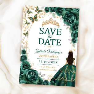 Quinceanera Smaragdgrün Gold Floral Save The Date