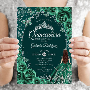 Quinceanera Smaragdgrün Silber Einladung