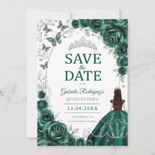 Quinceanera Smaragdgrün Silber Floral Save The Date