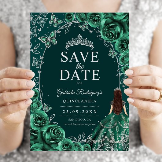 Quinceanera Smaragdgrün Silber Save The Date
