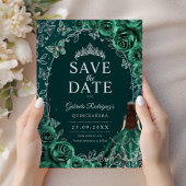 Quinceanera Smaragdgrün Silber Save The Date