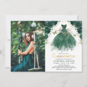 Quinceañera Smaragdgrün verzauberter Wald Flora Einladung (Vorderseite)