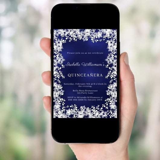 Quinceanera snowflakes blue elegant winter party einladung