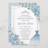 Quinceañera Soft Baby Blue Floral Rose Kleidung Go Einladung (Vorne/Hinten)