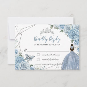 Quinceañera Soft Baby Blue Floral Rose Princess RSVP Karte