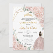 Quinceañera Soft Blush Floral 15 Años Padrinos Einladung (Vorderseite)