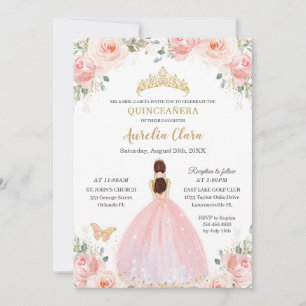 Quinceañera Soft Blush Floral Butterfliegen Prinze Einladung
