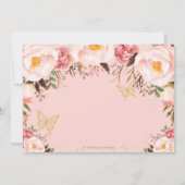 Quinceañera Soft Blush Floral Gold Tiara Butterfly Einladung (Rückseite)