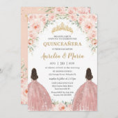 Quinceañera Soft Blush Rose Blume Twins Einladung (Vorne/Hinten)