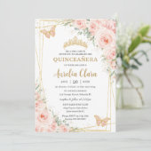 Quinceañera Soft Blush Rose Butterfisch Einladung (Stehend Vorderseite)
