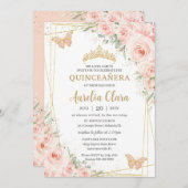 Quinceañera Soft Blush Rose Butterfisch Einladung (Vorne/Hinten)