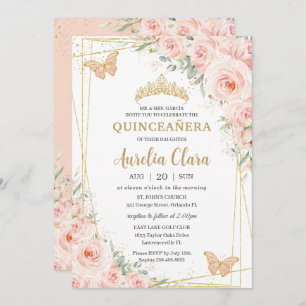 Quinceañera Soft Blush Rose Butterfisch Einladung