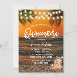 Quinceanera Sommer Sunset Beach Glow Mason Jar Einladung