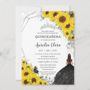 Quinceañera Sonnenblume Blume Silver Black Dress Einladung
