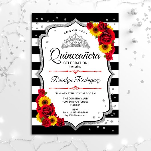 Quinceanera - Sonnenblumen Rose Einladung
