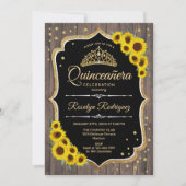 Quinceanera - Sonnenblumen Rustikales Holz Einladung (Vorderseite)