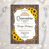 Quinceanera - Sonnenblumen Rustikales Holz Weiß Einladung