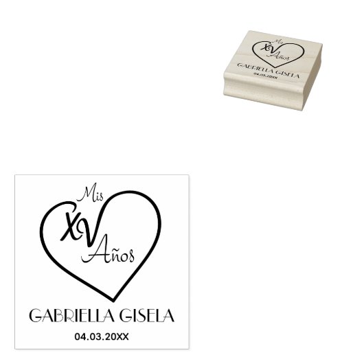 Quinceañera Spanisch Modernes Herz Extravagante Ka Gummistempel (Stempel)
