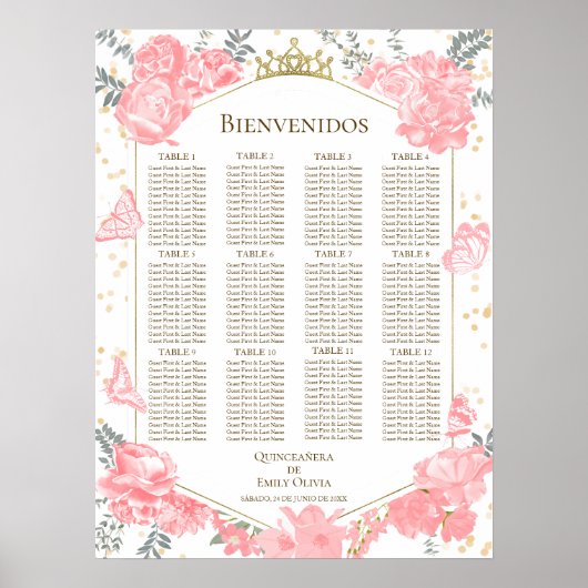 Quinceanera Spanisch Seating Chart signieren Schme Poster (Vorne)