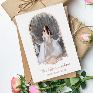 Quinceañera Spanische Extravagante Rose Gold Arche Folieneinladung