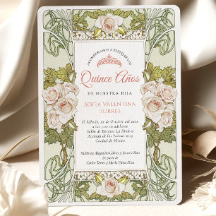 Quinceañera Spanische Sage Grün Rosa Einladung