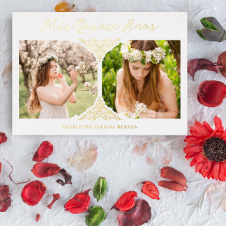 Quinceañera Spanischer Extravaganter Blüh Effekt 2 Folieneinladung