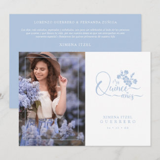 Quinceañera Spanish Blue Floral Wreath Photo Einladung