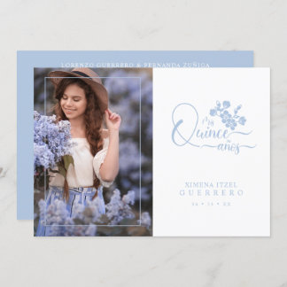 Quinceañera Spanish Blue Floral Wreath Photo Einladung