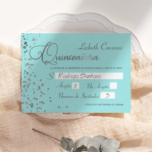 Quinceanera Spanish Response Card Blue Silver UAWG Einladung