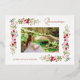 Quinceañera Spanish Whimsical Typography Flowers Folieneinladung