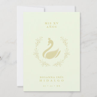 Quinceañera Spanish Yellow & Gold Romantic Swan Einladung