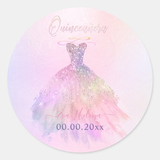 Quinceañera , Sparkle Gown, Baumwolle Candy Runder Aufkleber (Vorderseite)