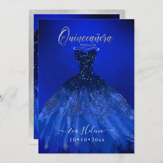Quinceañera, Sparkle Gown, Electric Blue Einladung (Vorne/Hinten)