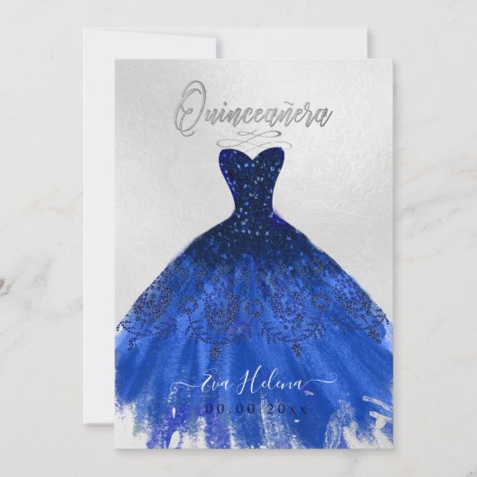 Quinceañera, Sparkle Gown, Navy Blue Einladung (Vorderseite)