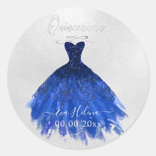 Quinceañera Sparkle Gown, Navy Blue Runder Aufkleber (Vorderseite)