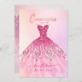Quinceañera , Sparkle Gown, Pink Cherry Ombre Einladung