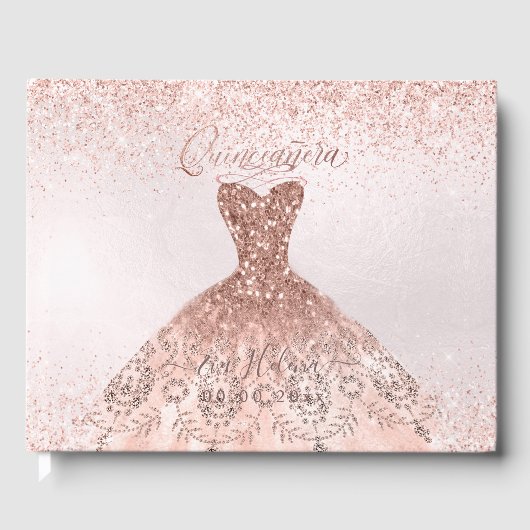 Quinceañera, Sparkle Gown, Rose Gold Gästebuch (Vorderseite)