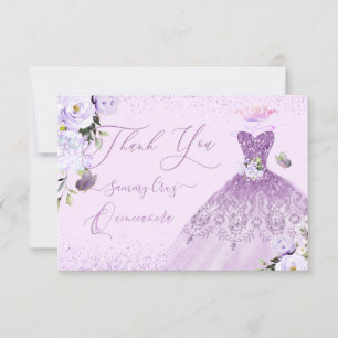 Quinceanera Staub-Lila Lila Silber Glitter-Kleid Dankeskarte