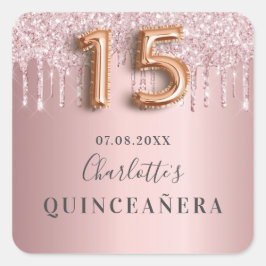 Quinceanera staubige Rose rosa Glitzer Monogramm Quadratischer Aufkleber